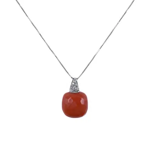 cappagli gioielli collana con ciondolo in corallo sfaccettato con diamanti