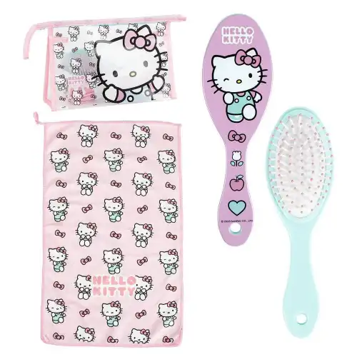 Cerda Trousse da toilette con asciugamano e spazzola per capelli Hello Kitty Rose