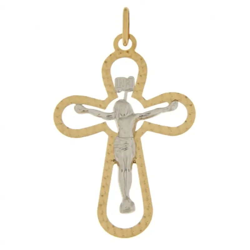 Gioielleria Lucchese Oro Ciondolo Croce Uomo Oro Bianco Giallo GL101707