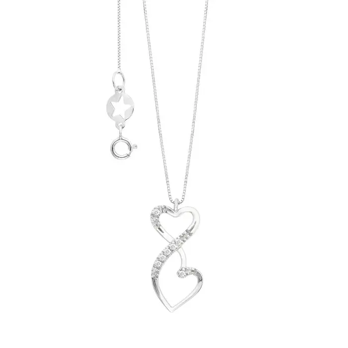 Collana Cuori In Oro Bianco 750‰ E Diamanti Bianchi - Comete Gioielli