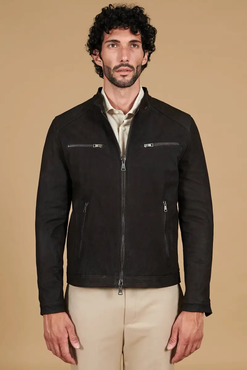 D Arienzo Giacca in pelle nubuck testa di moro effetto raggrinzito, Seleziona Testa di moro