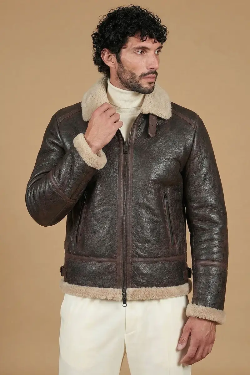 D Arienzo Montone shearling testa di moro biker uomo collo camicia con fibbia, Seleziona Testa di moro