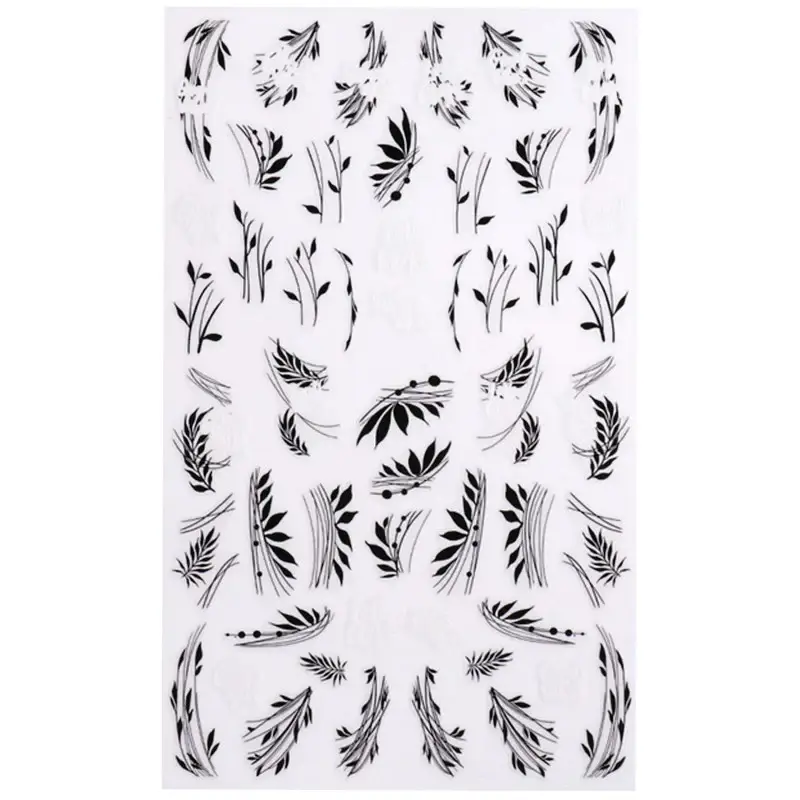 Deni carte Adesivi per unghie a forma di foglie in bianco e nero