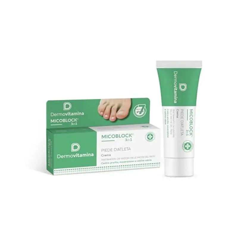 Dermovitamina Micoblock 3in1 Crema Piede d'Atleta - Trattamento dei Sintomi delle Micosi del Piedi - Contro Prurito, Macerazione e Cattivo
