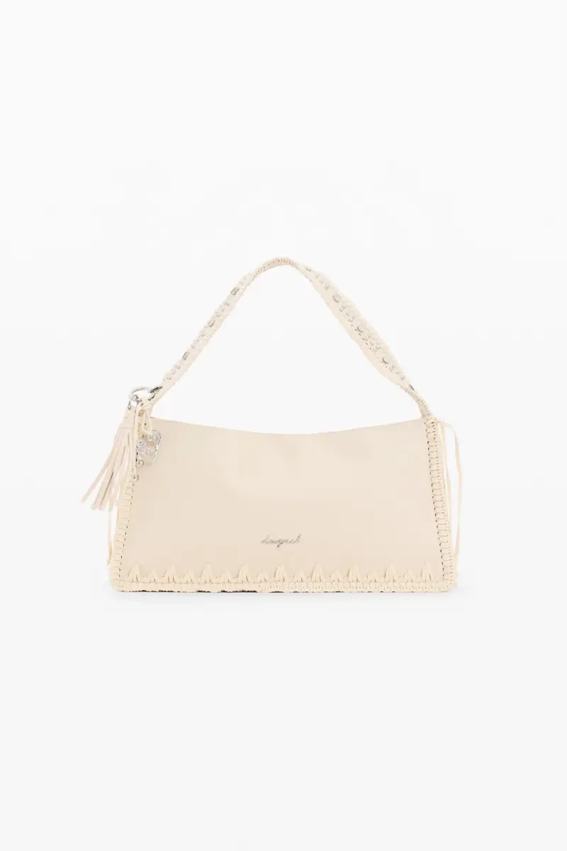 Borsa a Spalla Donna Beige Chiusura con Zip