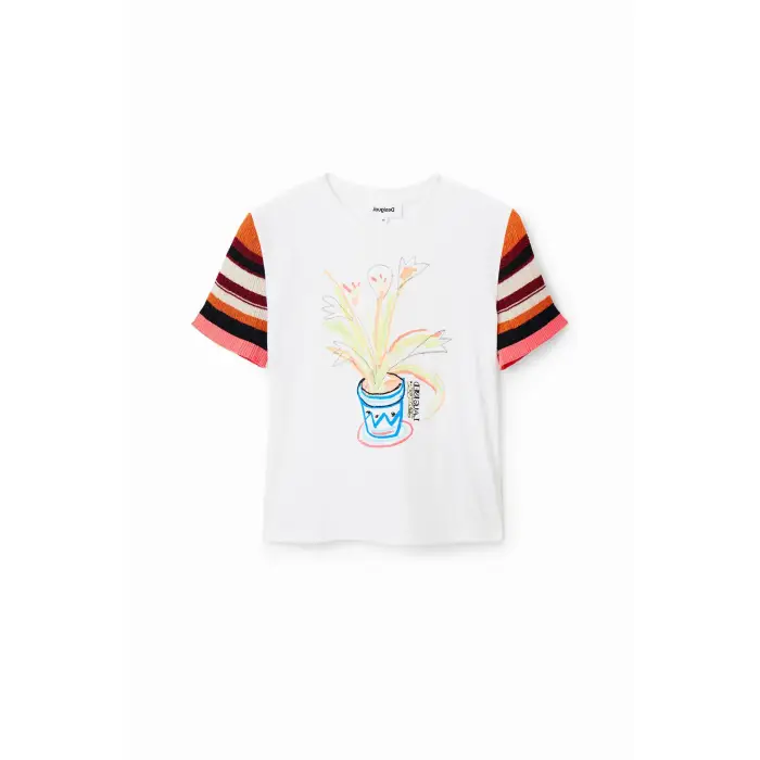 T-shirt da donna in maglia a righe Desigual Blanc