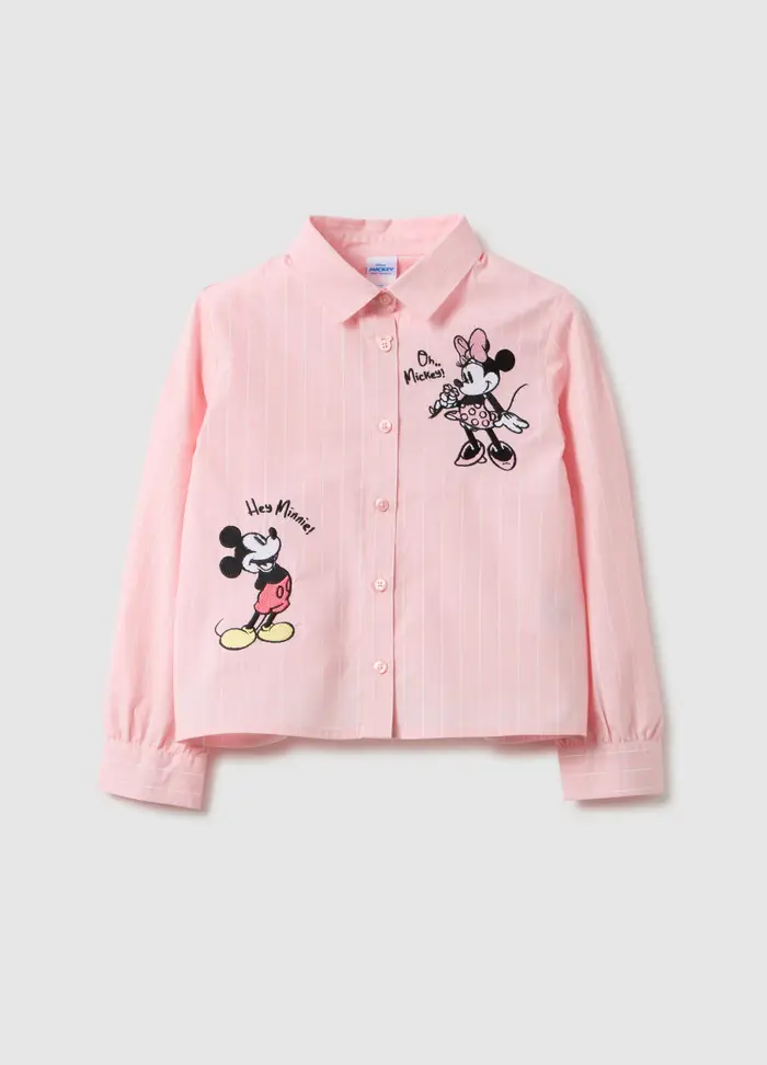 Camicia In Puro Cotone Rosa Da Bambina Regular Fit Con Disegno Minnie, Multicolor