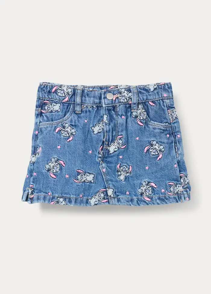 Gonna Pantalone Disney Fit Regular In Denim Di Puro Cotone Bimba, Bambina, Blu denim