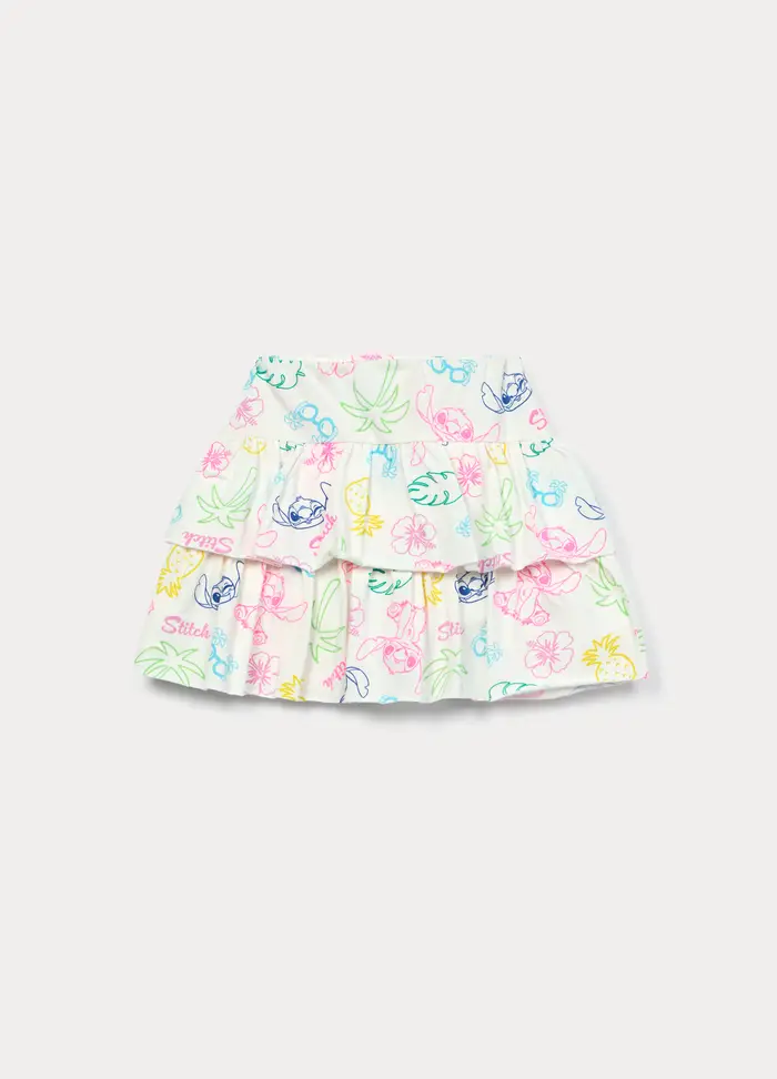 Disney Gonna Stitch On Jersey Di Cotone Stretch Bambina, Bianco