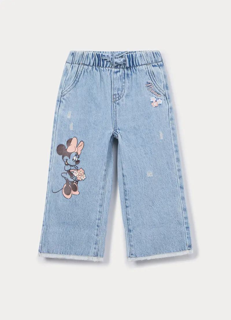 Disney Jogger Wide Leg In Denim Misto Cotone Bimba, Bambina, Azzurro chiaro