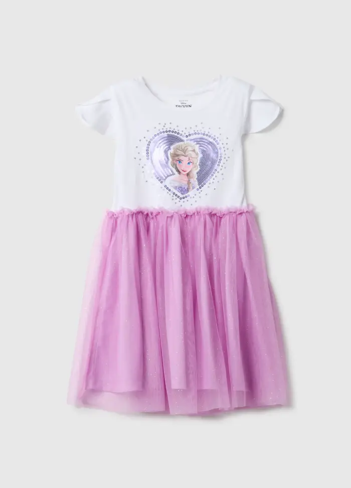 Vestito In Cotone Elasticizzato Regular Fit Per Bambina Con Stampa Frozen, Multicolor
