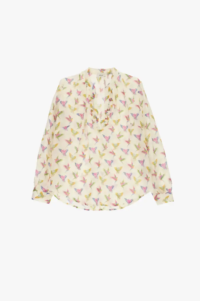 Dixie Blusa stampa uccelli con maniche lunghe e scollo v
