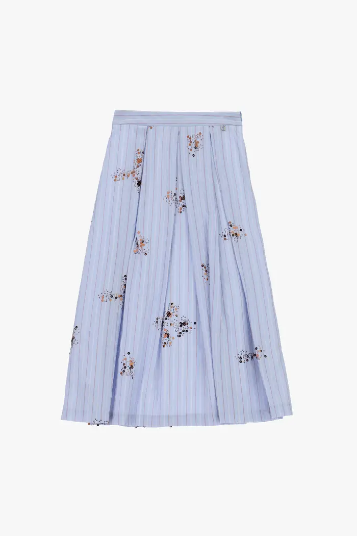 Dixie Gonna lunga a pieghe con fantasia floreale e righe