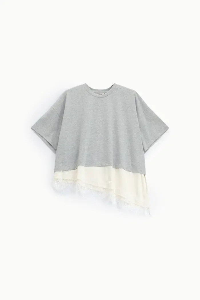 Dixie T-shirt corta con bordo in pizzo asimmetrico