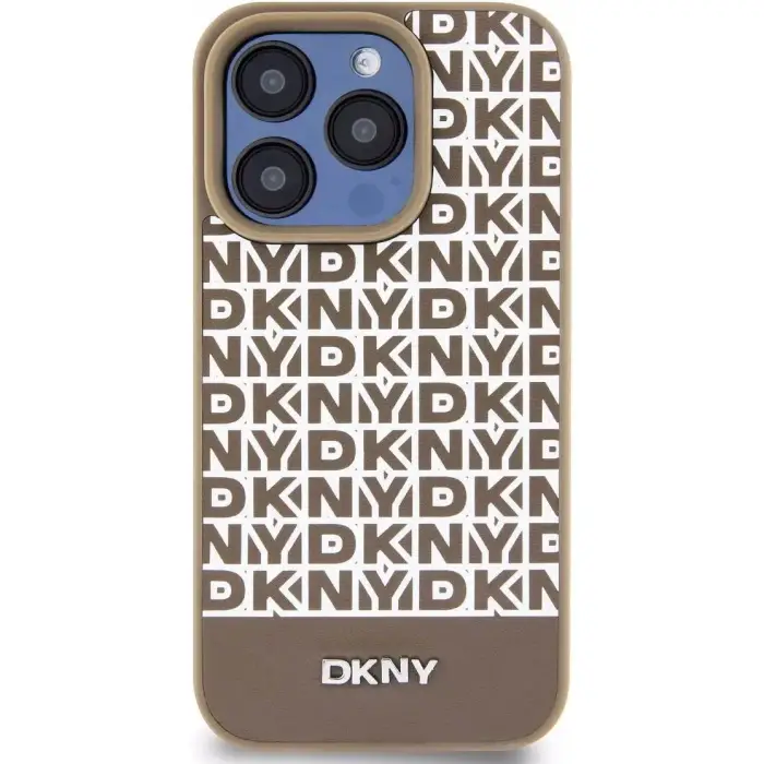 DKNY Cover per smartphone stampata iPhone 15 Pro Max 6 7 Marron