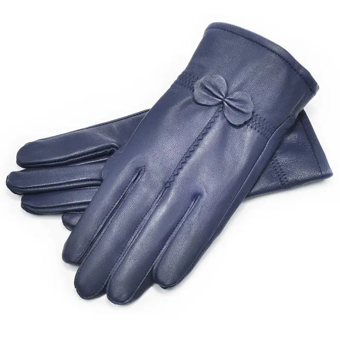 Guanti in pelle da donna Tinta unita Autunno Inverno Guanti di protezione caldi Accessori da esterno colore blu scuro