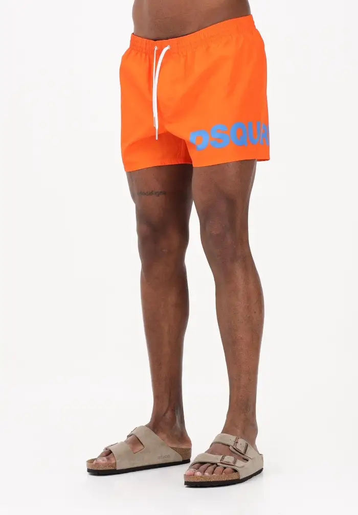 Shorts mare arancione da uomo con stampa logo