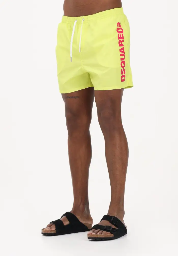 Shorts mare giallo da uomo con stampa logo