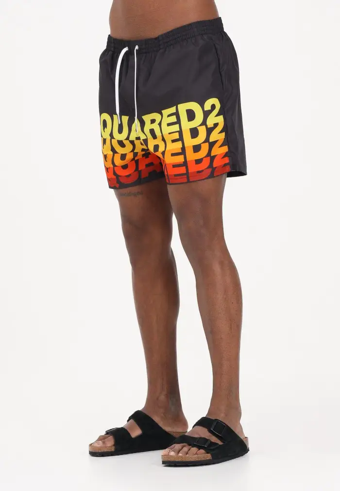 Shorts mare nero da uomo con maxi stampa logo