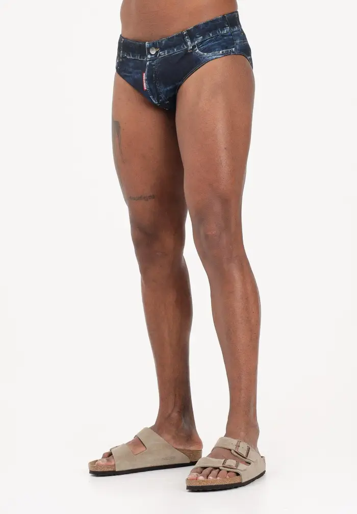 Slip mare blu da uomo con stampa denim