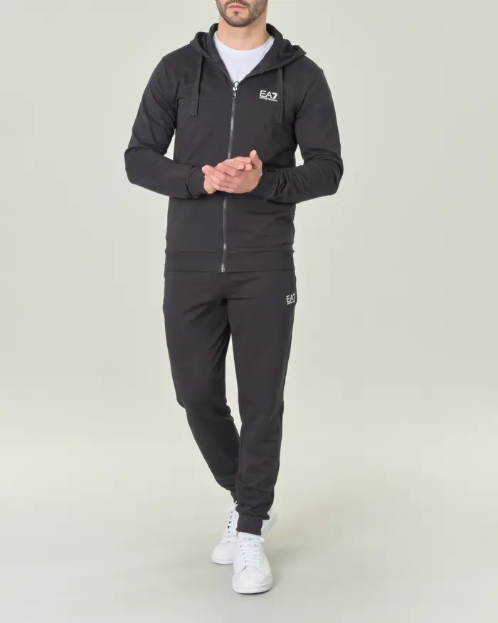 Felpa blu in puro cotone con cappuccio e cerniera