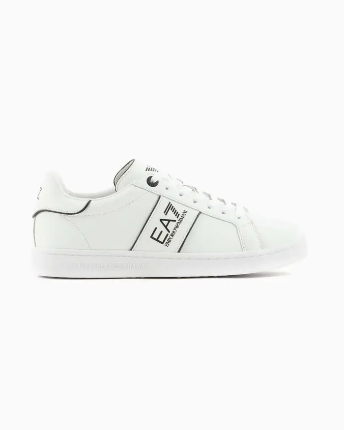 Sneakers bianche in pelle con fascia porta logo