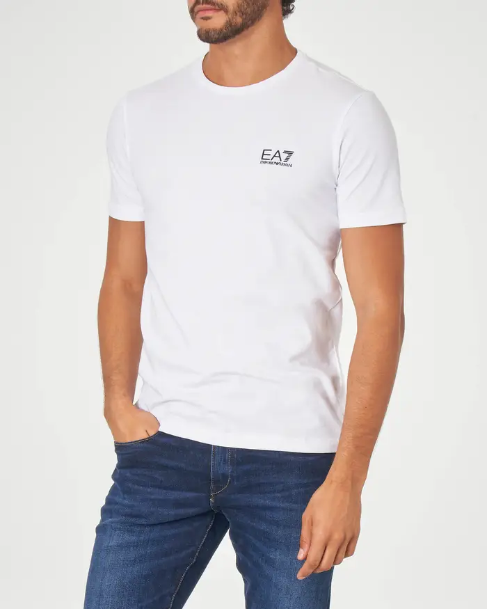T-shirt EA7 bianca mezza manica in jersey di cotone stretch
