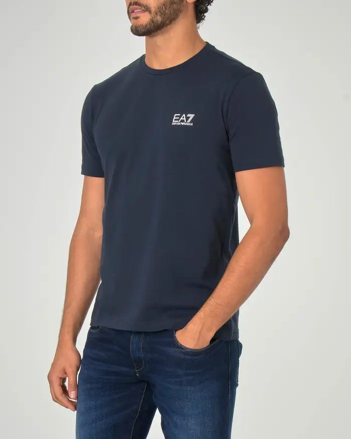 T-shirt EA7 blu mezza manica in jersey di cotone stretch