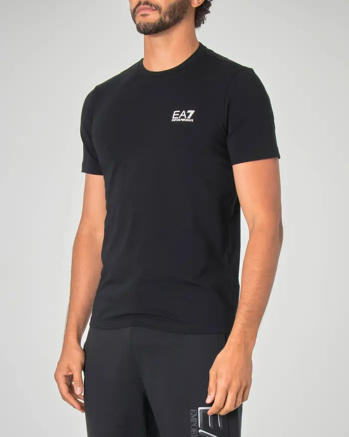 T-shirt EA7 nera mezza manica in jersey di cotone stretch