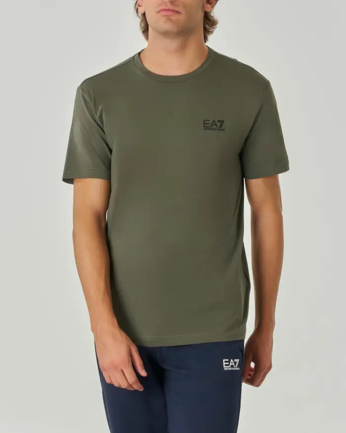 T-shirt EA7 verde militare mezza manica in jersey di cotone stretch
