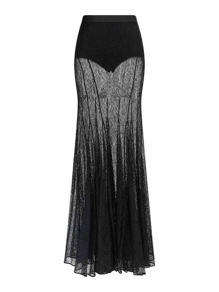 Elisabetta Franchi Gonna lunga in pizzo Nero