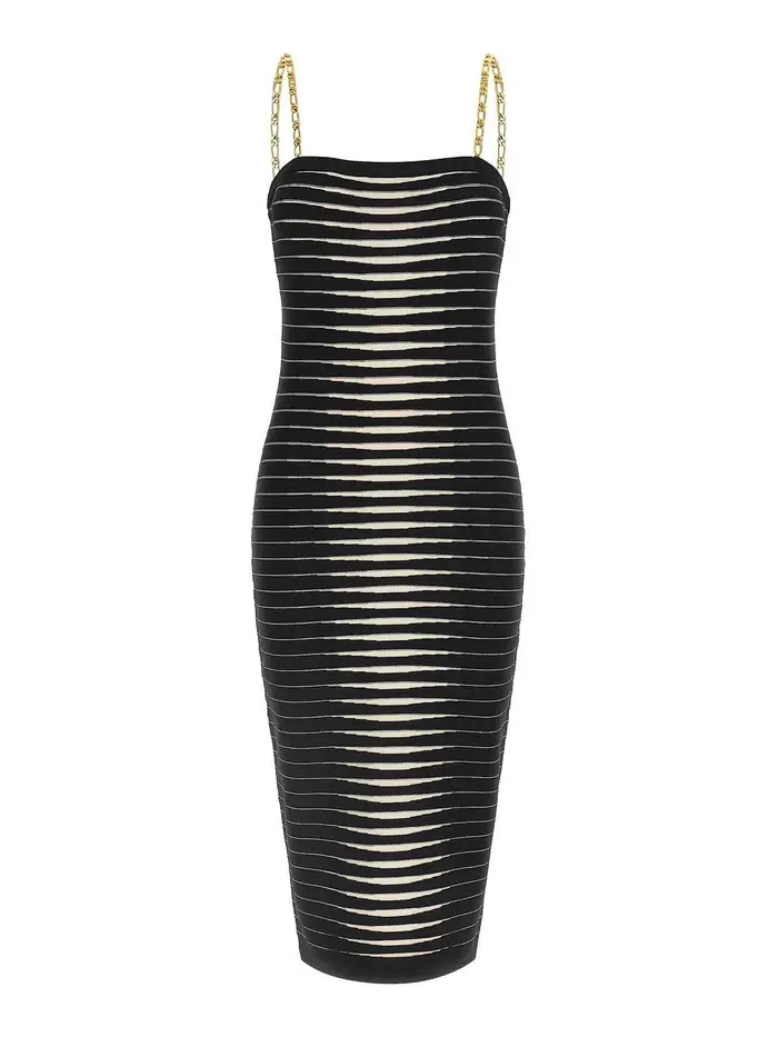 Elisabetta Franchi Vestito Dgrad a righe Bianco