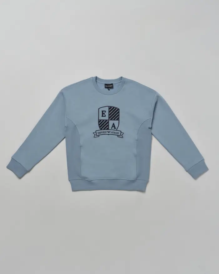 Felpa Emporio Armani avio in misto cotone con ricamo logo college