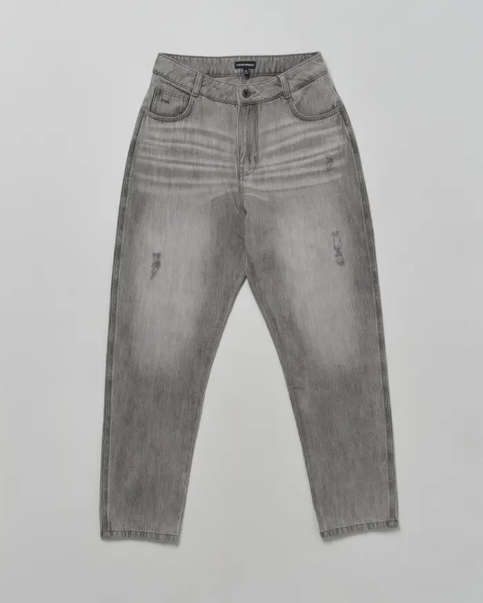 Jeans carrot fit grigio Emporio Armani Junior in cotone con abrasioni