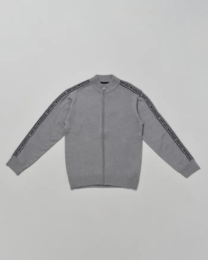 Maglia Emporio Armani lana grigia con zip e bande logate