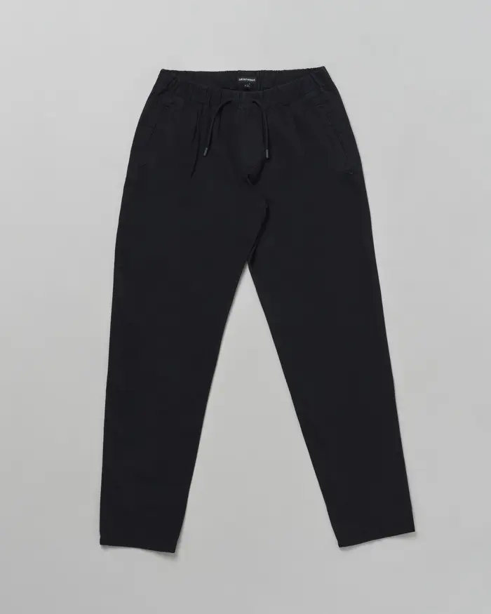 Pantaloni Emporio Armani carrot fit blu in cotone con coulisse