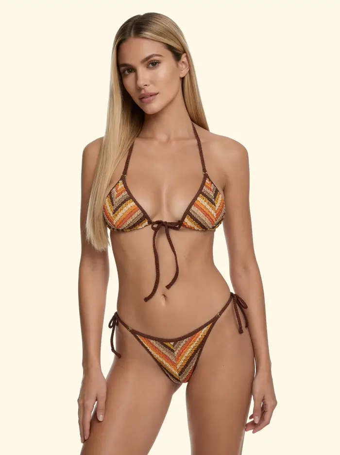 F**K Bikini Donna Triangolo con Slip Perizoma Marrone SW0750-BN