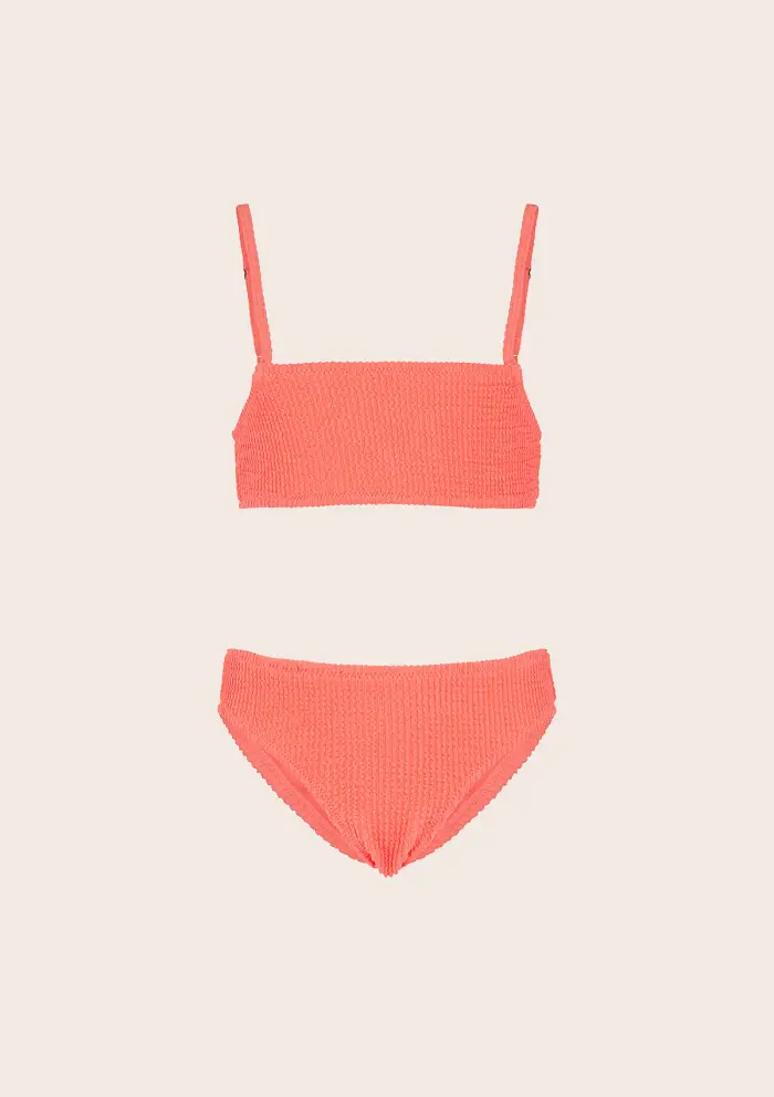 F**K JUNIOR Bikini Bambina F**K Top con Slip Fisso Corallo Fluo G1L01UF-FC