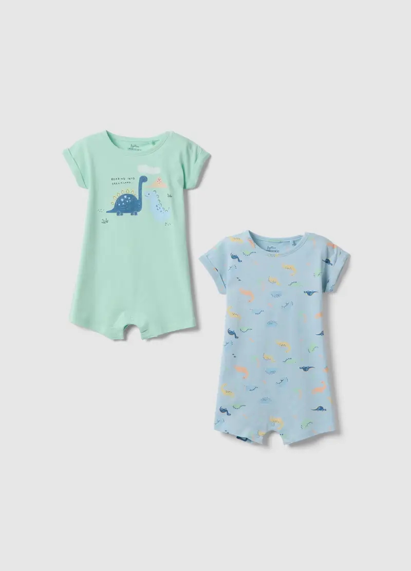 FAGOTTINO Bipack Romper In Puro Cotone Multicolor Da Neonato Con Dinosauri, Bambino, Multicolor