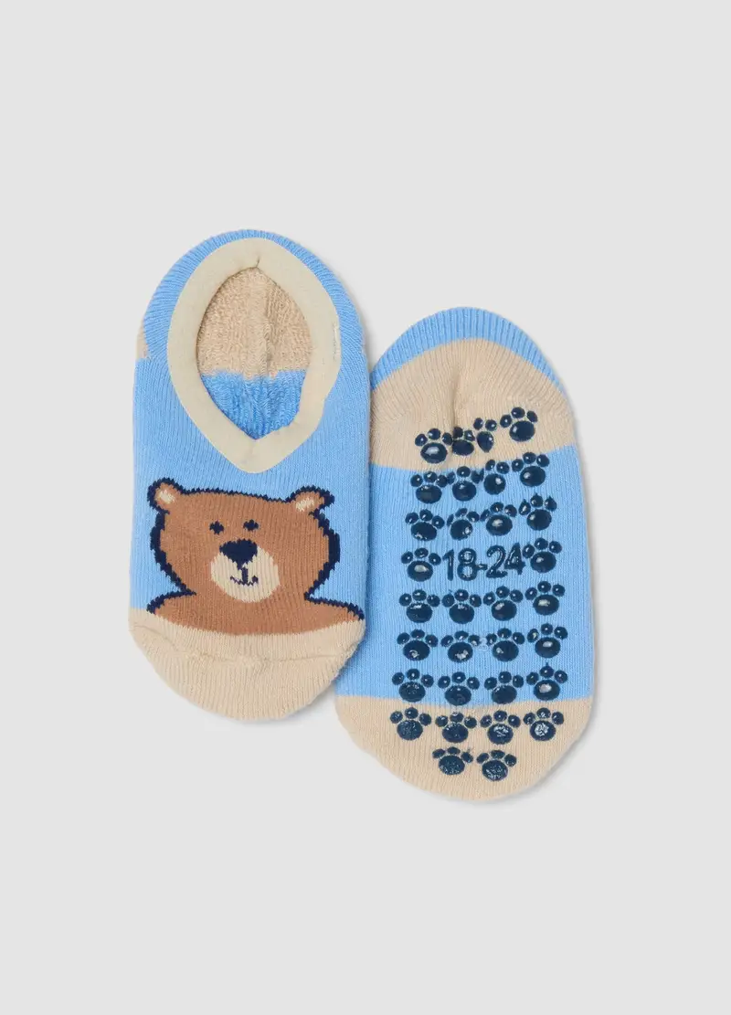FAGOTTINO Calzini Antiscivolo In Misto Cotone Multicolor Da Neonato Con Orso, Bambino, Multicolor