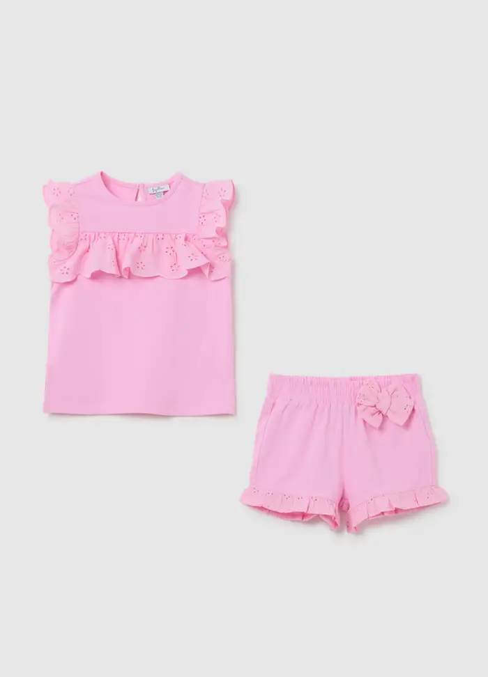 Coordinato Estivo Da Bambina In Cotone Rosa Regular Fit, Rosa