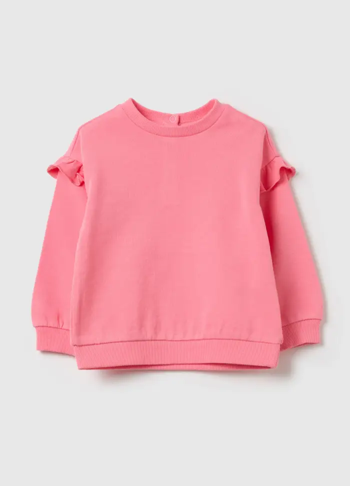 Felpa In French Terry Con Rouches, Bambina, Rosa