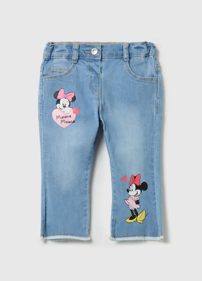 Jeans Cinque Tasche Con Stampa Minnie, Bambina, Denim