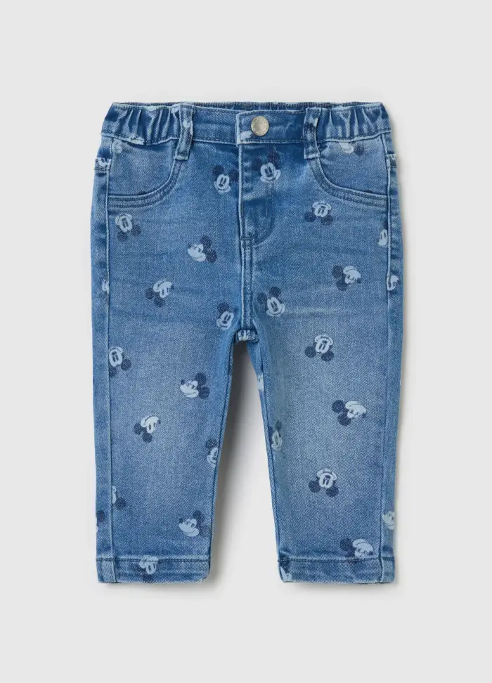 Jeans Con Stampa Topolino All-over, Neonato, Denim