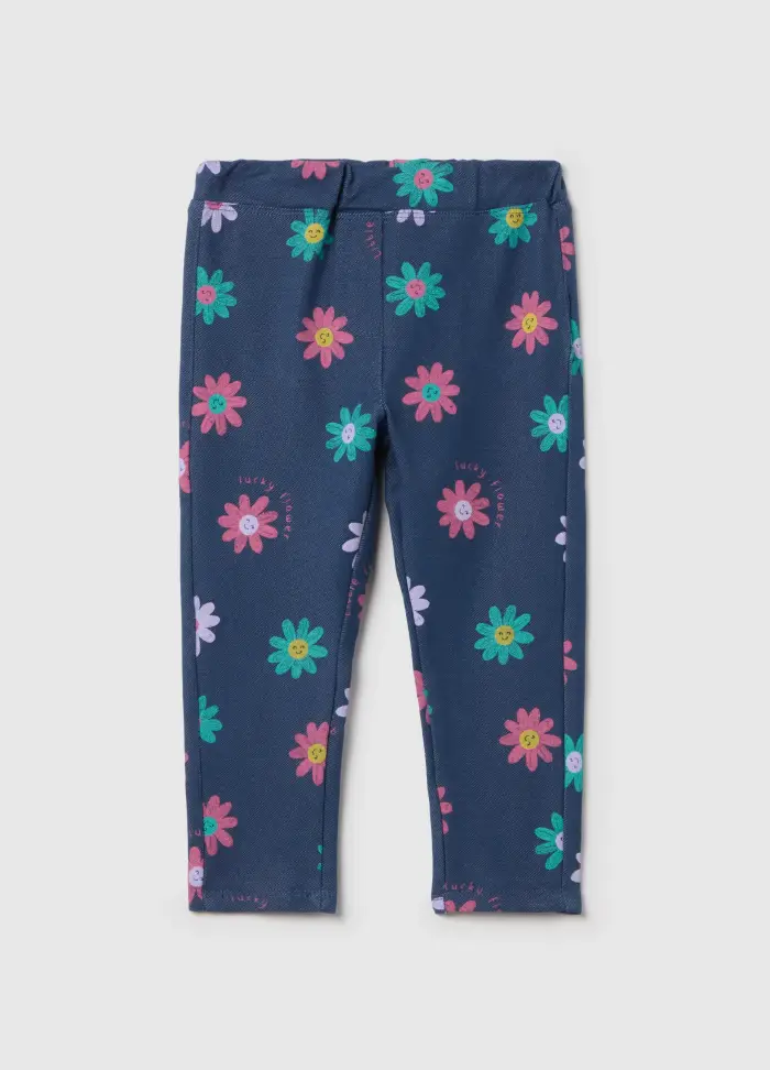 Jeggings Con Stampa Fiori "lucky Flower", Bambina, Denim