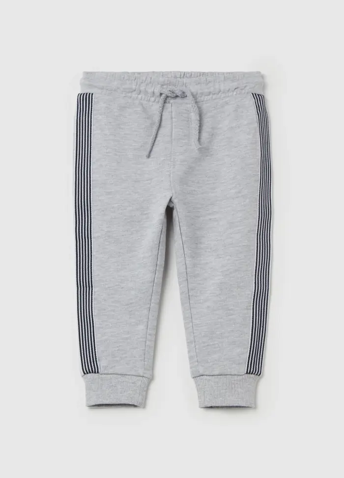 Joggers Con Coulisse E Inserti A Righe, Bambino, Grigio