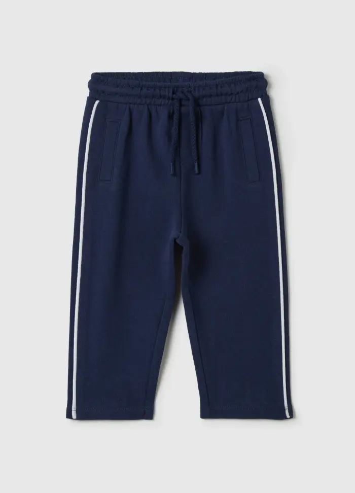 Joggers Con Coulisse E Piping A Contrasto, Bambino, Blu