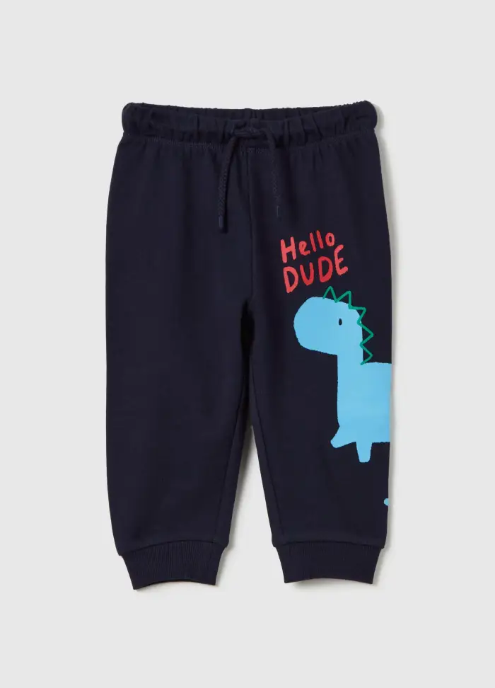Joggers In Cotone Con Coulisse E Stampa "hello Dude", Bambino, Blu