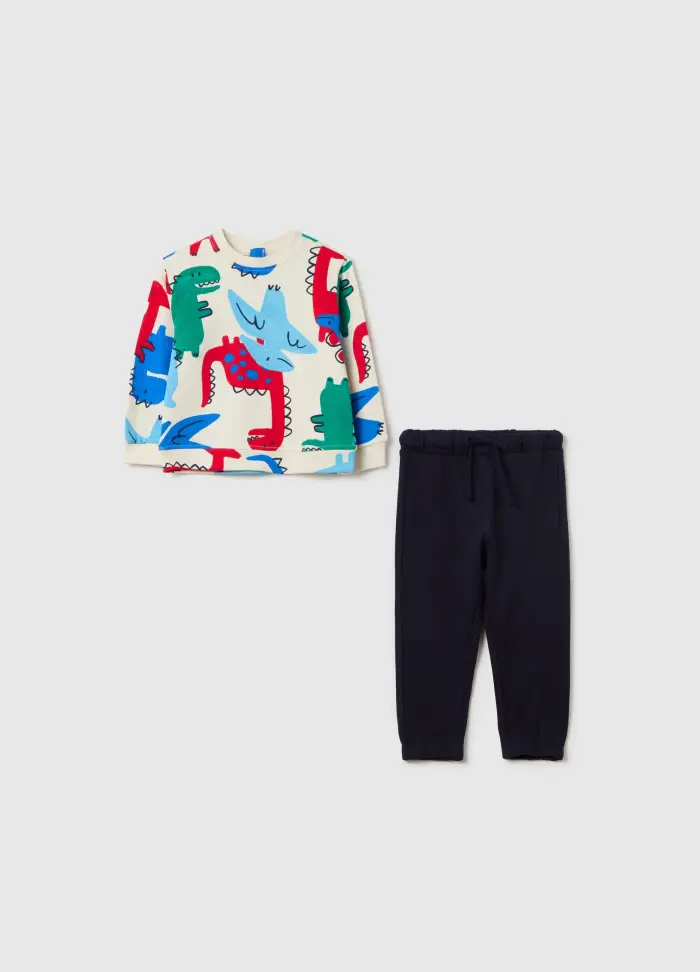 Jogging Set In Cotone Con Stampa Dinosauri, Bambino, Multicolor