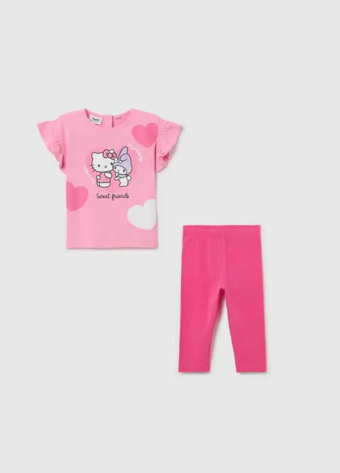 Jogging Set Stampa Glitter Hello Kitty E My Melody, Bambina, Rosa